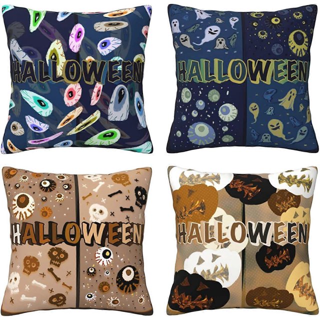 Set of 4 Halloween Ghost Eyeball Cushion Cover Home Decor Throw Pillow Cover 18" x 18" Sofa Cushion Cover Halloween Decoration Indoor Outdoor Decorati