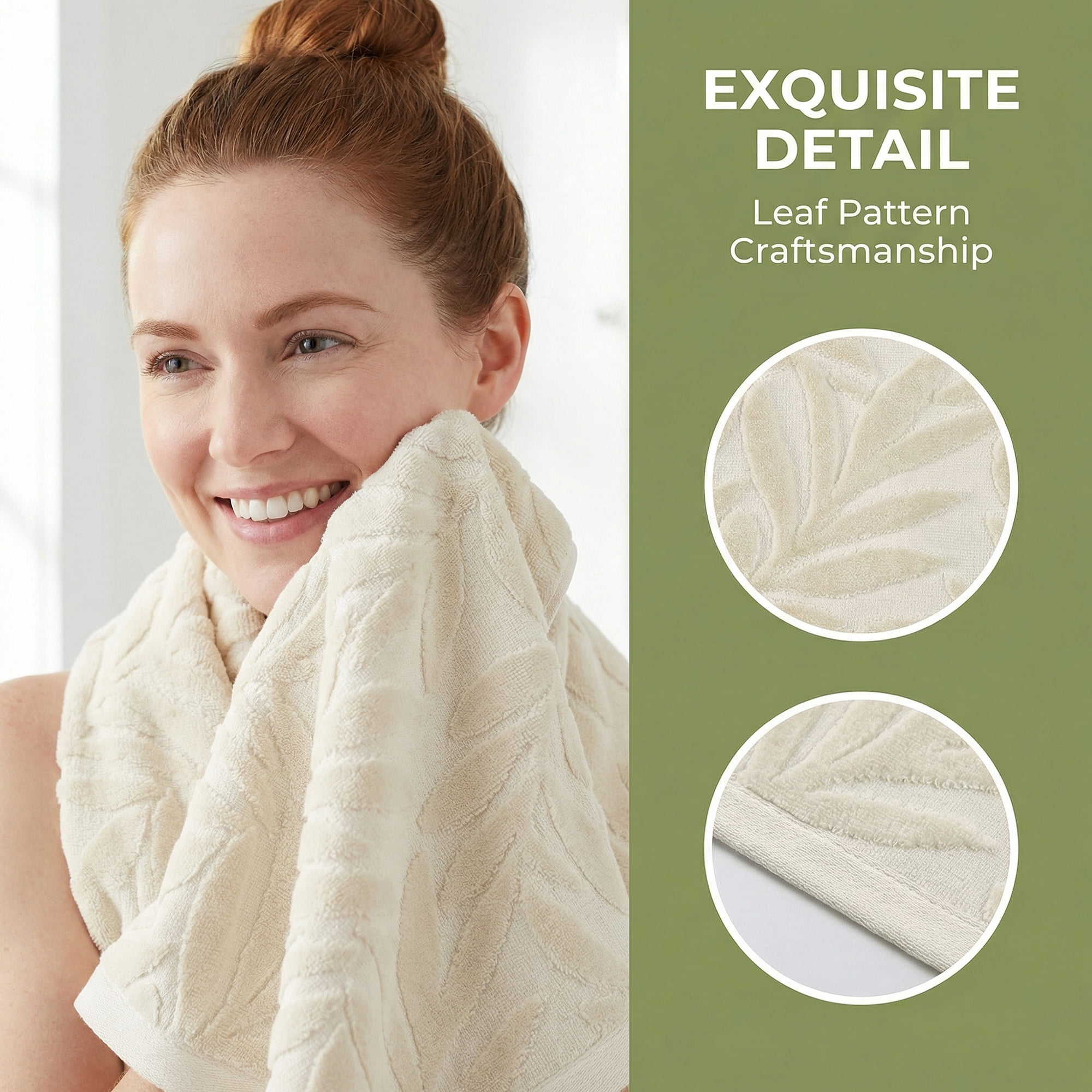 Unique Bargains Embossed Leaf Pure Cotton Ultra Soft Hand Towels 28 x 16 Inch Beige 1pk