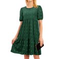 thumbnail image 4 of HUBERY Women Crew Neck Short Puff Sleeve Ruffled Keyhole Back Midi Dress, 4 of 6