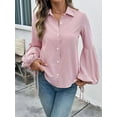 thumbnail image 2 of Womens Button Down Shirts Striped Long Sleeve Blouses with Pocket Casual Collar Office Work Tops Red XL, 2 of 8