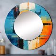 thumbnail image 1 of Designart "Blue Orange Mid Century modern Reflections I" Abstract Collages Rund Mirror For Wall Decor - Large Blue Round Print Mirror - Round Mid-Century Mirror 36" x 36" Inch, 1 of 5