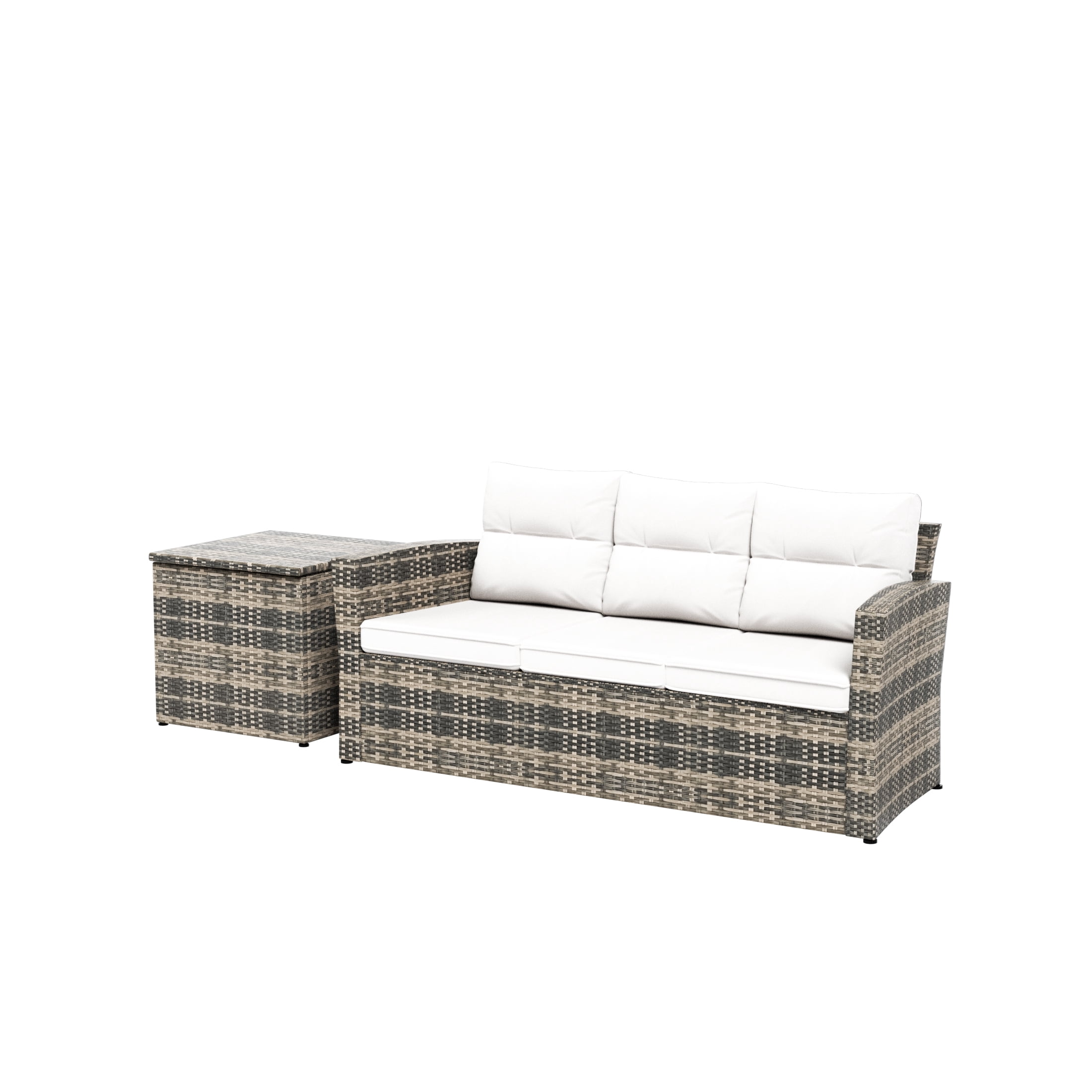 Westin Outdoor 2-Pieces Patio Sofa with Side Table Included Conversation Set PE Rattan Wicker Furniture, Brown/White