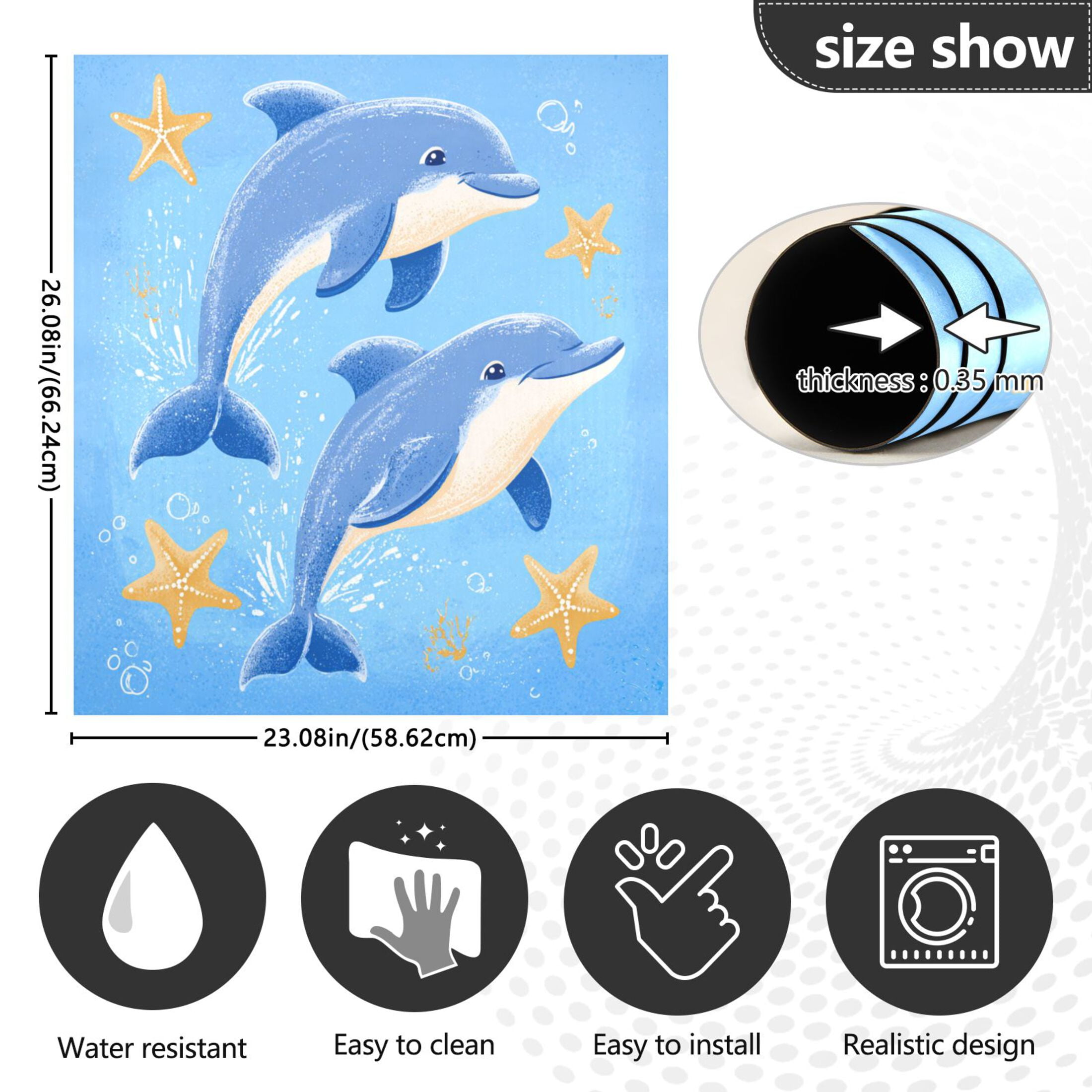 Dishwasher Magnetic Refrigerator Magnet Cover Sticker Home Decorative 23"x26" Two Dolphins Jumping Pattern