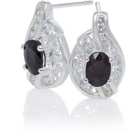 Black Sapphire and White Sapphire Sterling Silver Swirl Earrings