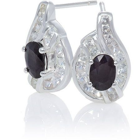 Black Sapphire and White Sapphire Sterling Silver Swirl Earrings