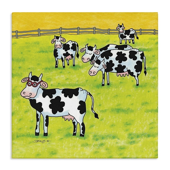 Stupell Industries Funny Cow Herd with Specs Animals Painting Wrapped Canvas Canvas Art Print Wall Art, 17 x 17