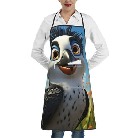 

Easygdp Joyful Animated Bird Apron Waterdrop Resistant with 2 Pockets Oil Resistant Cooking Kitchen Chef Apron for Women Men