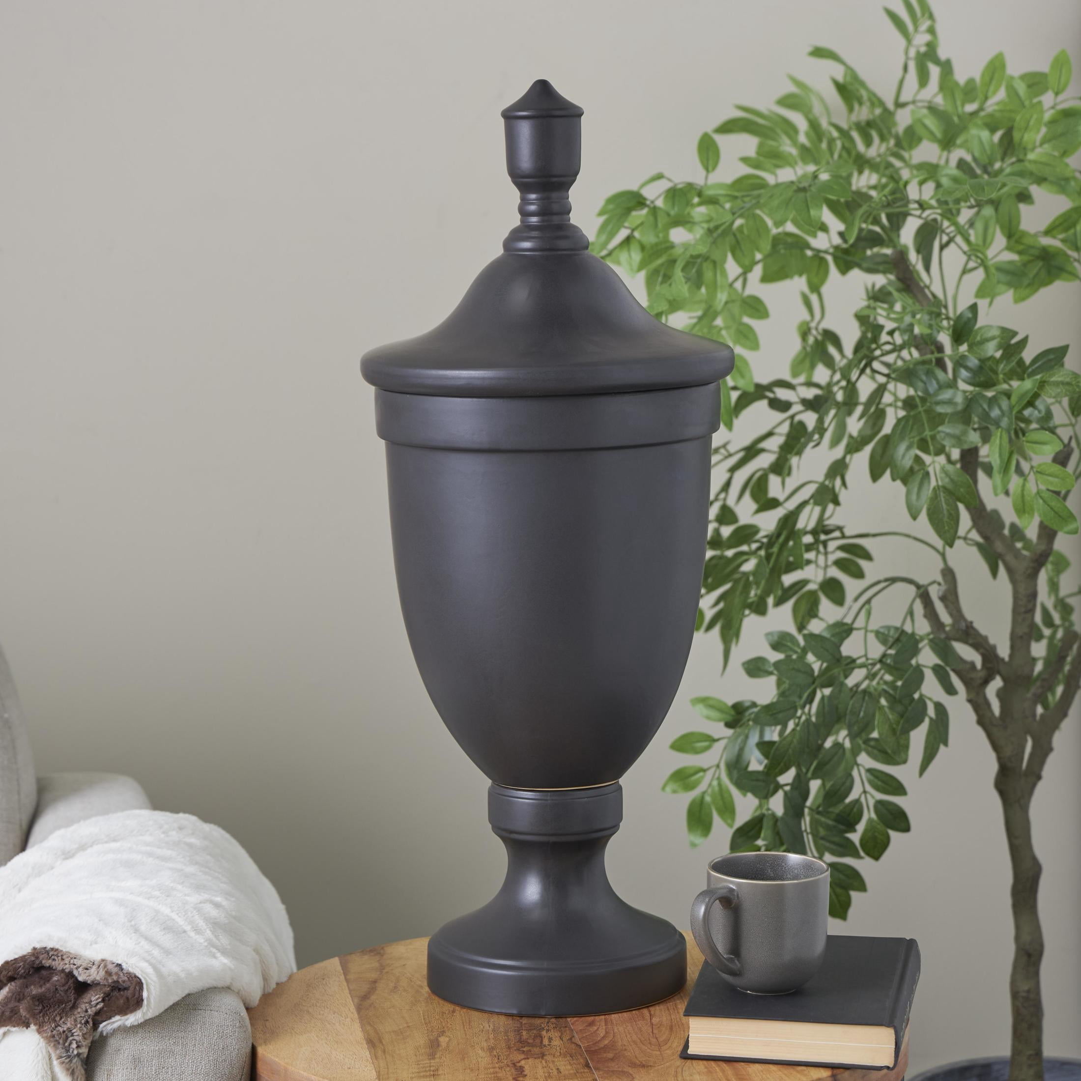 DecMode 11" x 28" Black Ceramic Fluted Urn Shaped Decorative Jars with Lid, 1-Piece