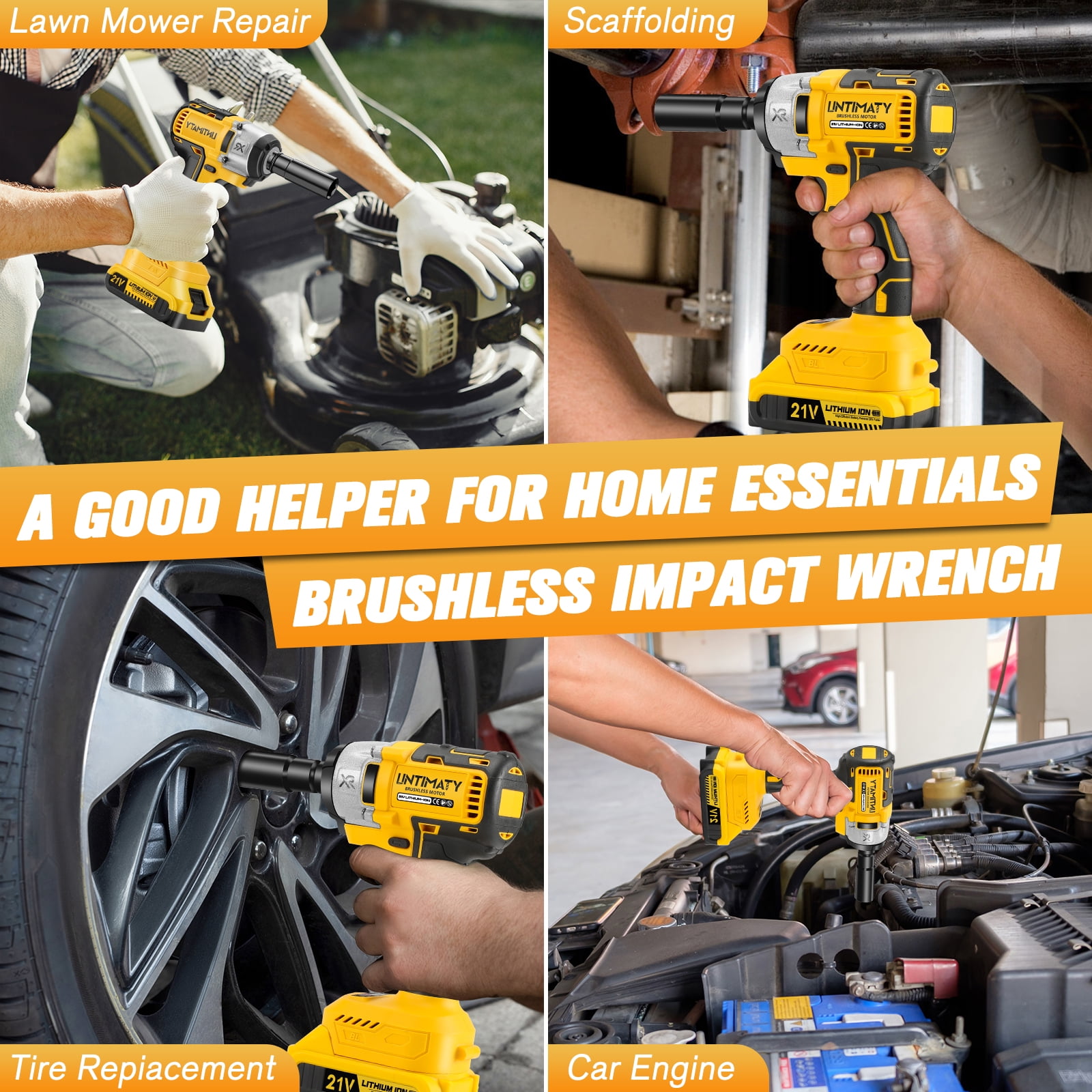 UNTIMATY Power Cordless Impact Wrench 1/2", 20V Impact Brushless Motor with 2 x 3.0A Batteries, 2-Mode Speed & Max Torque 280 ft lbs (380N.m), Impact Drill Tool Set with 5 Sockets,8 Drill,8 Screws