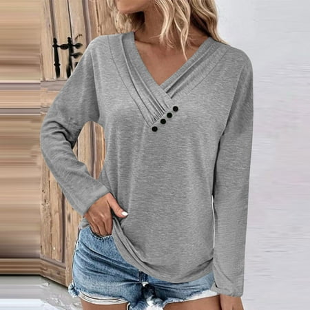 

Sun Protection Clothing Women Long Sleeve Rash Guard Women Casual Solid Color Button Workout Tops for Women Spf Shirts for Women Long Sleeve Grey 2XL