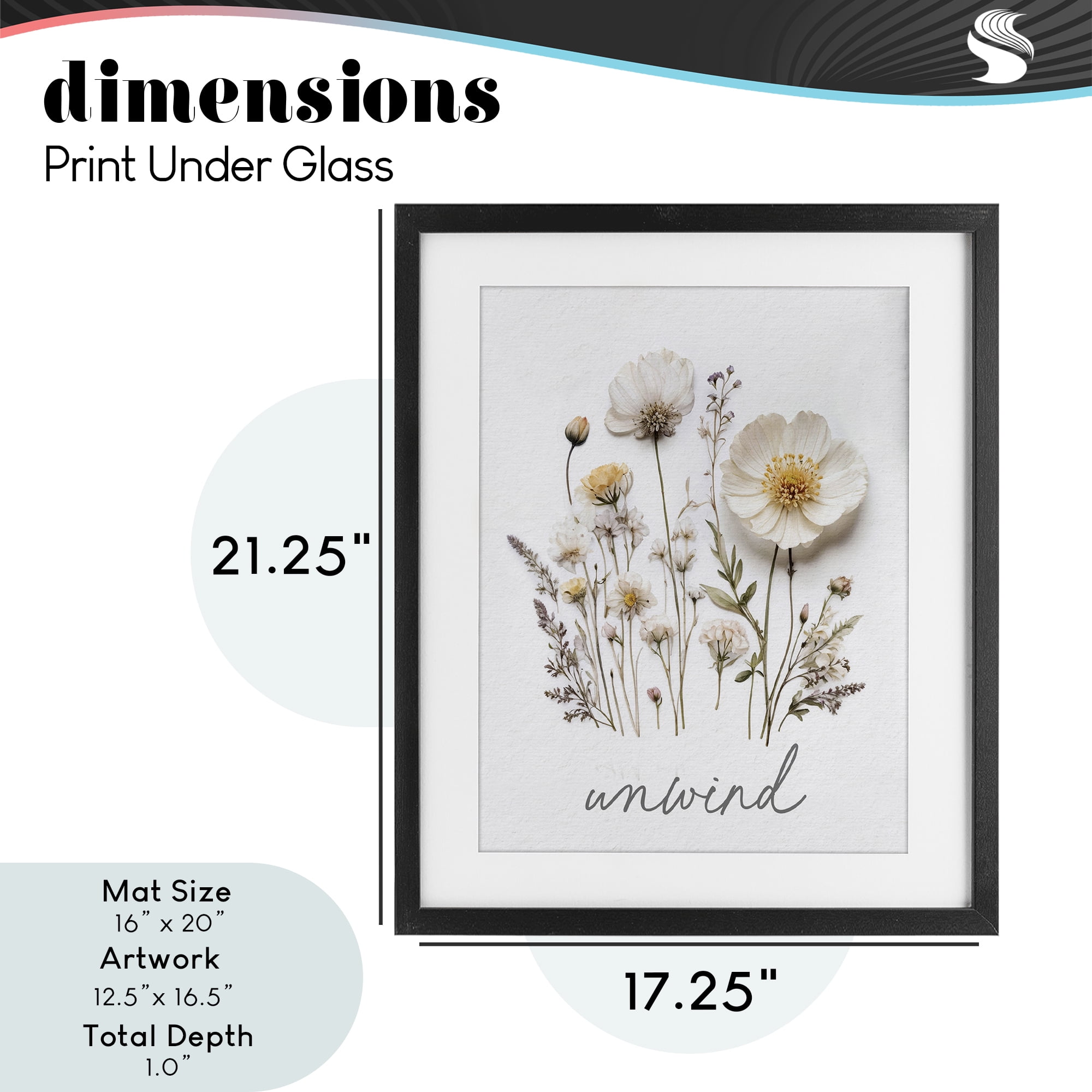 Pressed Flowers Unwind Black Framed Print Under Glass, design by Lettered and Lined