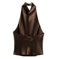 thumbnail image 3 of Silk Satin Halter Tops for Women，Summer 2026 Cowl Neck Tie Back Going Out Sleeveless Business Casual Tank Top Elegant Satin Tie Back Tank Top Brown XS, 3 of 8