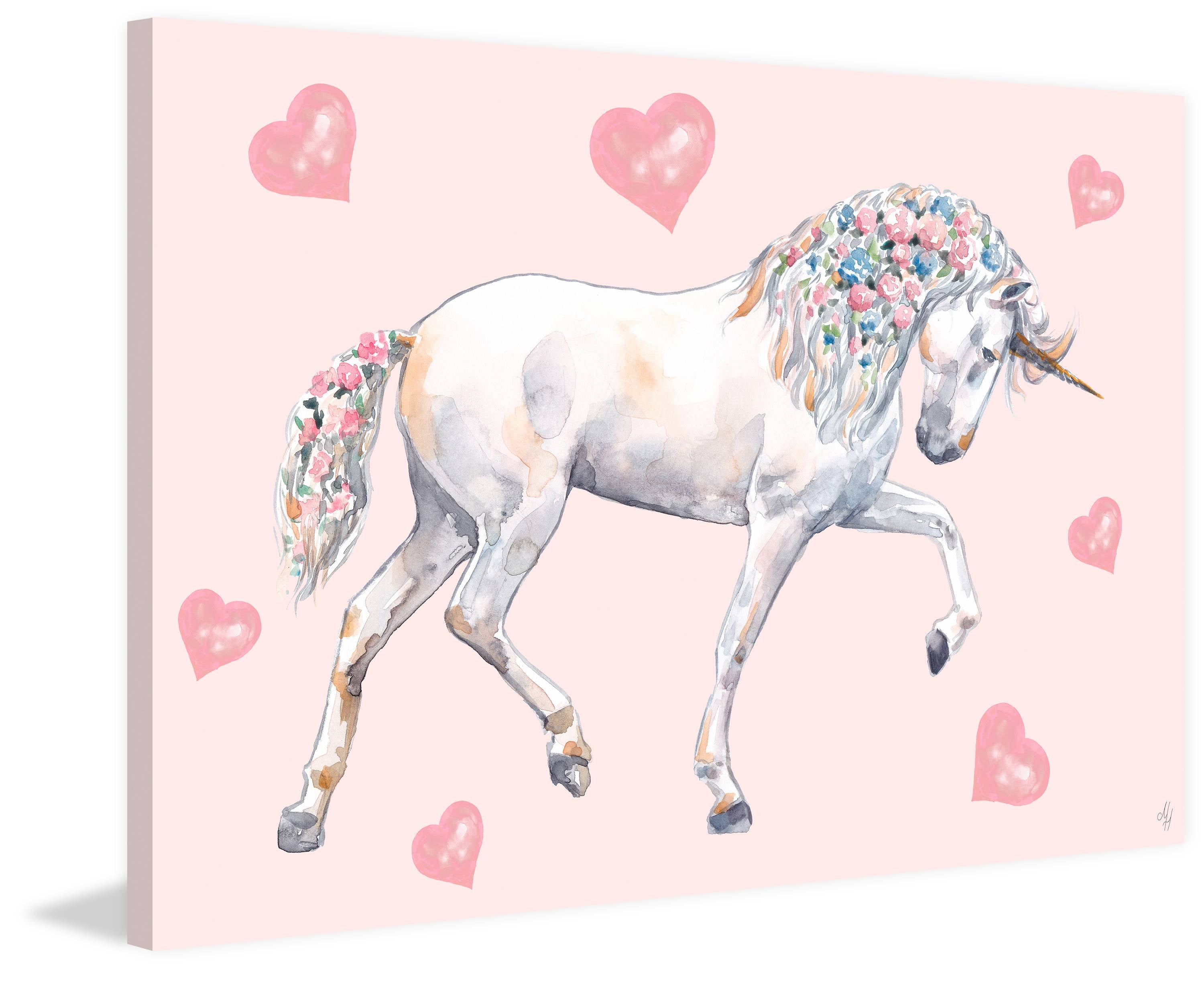 Marmont Hill Cute Floral-haired Unicorn Canvas Wall Art