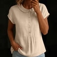 thumbnail image 6 of VBVC Women's Peter Pan Collar Short Sleeve Blouse, Ladies' Button Down Breathable Casual Top, Solid Color Loose Fit Work Shirt For Women,Beige,S-2XL, 6 of 7
