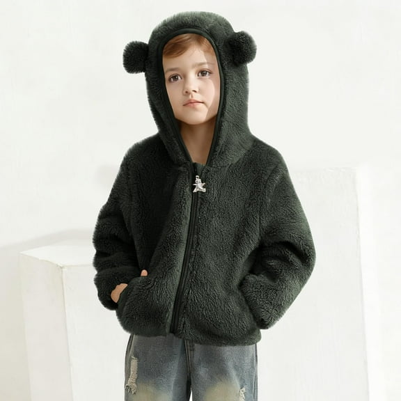 Toddler Baby Boys Girls Cute Fleece Jacket Zip up Hooded Coats Fall Winter Warm Outerwear with Pockets New Fall Jackets for Teen Girls Army Green 2 Years