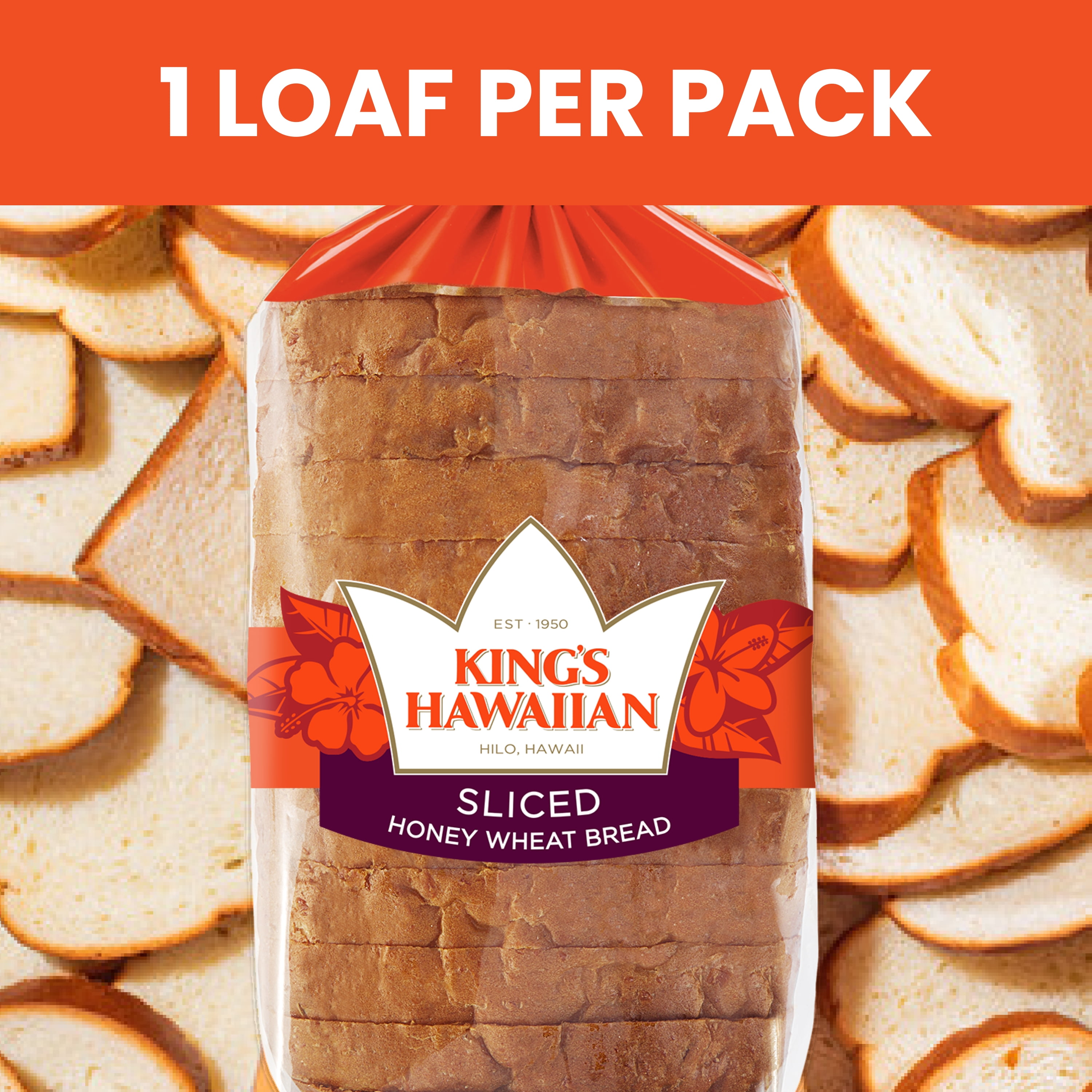 King's Hawaiian Sliced Honey Wheat Bread, 13.5 oz, 12 Count