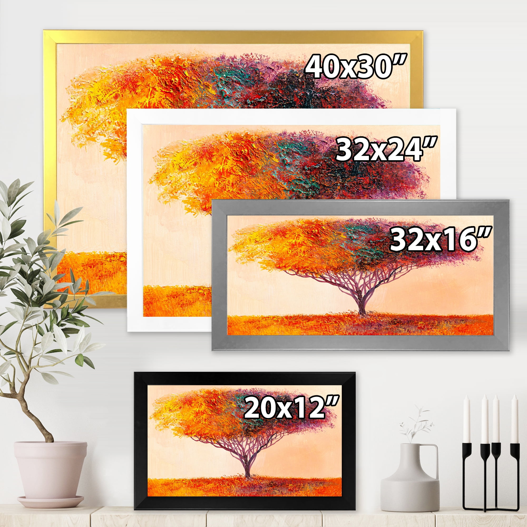 Designart 'Impressionist Landscape Colorful Abstract Tree' Modern Framed Art Print