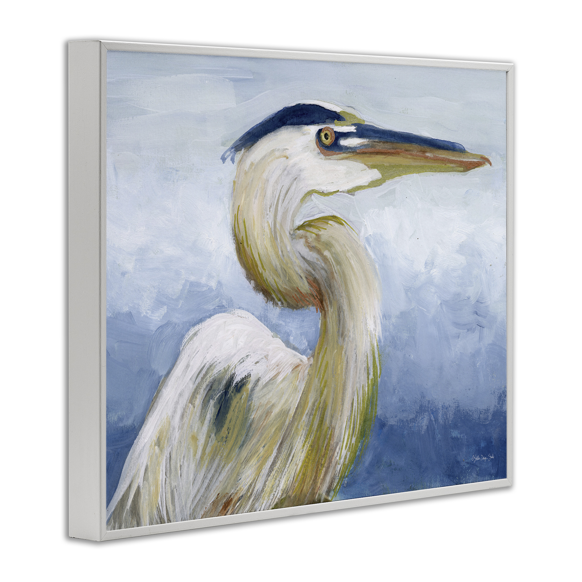 Stupell Industries Heron & Blue Gradient Animals & Insects Painting White Framed Art Print Wall Art, 30 x 24