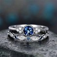 thumbnail image 4 of Women Artificial Zircon Ring Two-Piece Ring Inlaid Rhinestones Birthday Size 6-10 (Blue, Size 10), 4 of 4