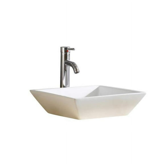 Fine Fixtures MV1616W 16 x 16 ft. Square Modern Vessel Sink with Single Hole, White