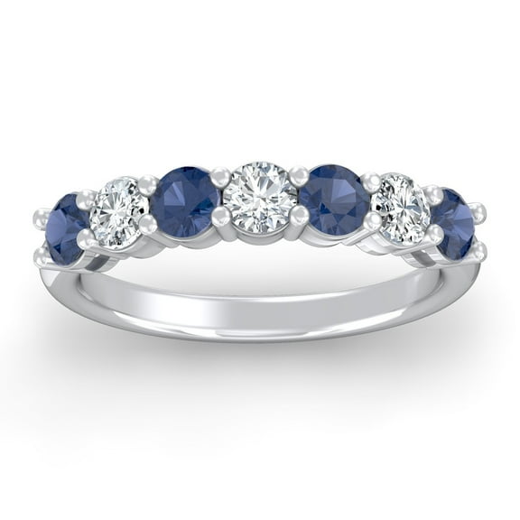 ARAIYA FINE JEWELRY 2 CT.T.W. Lab Round Lab Grown Diamond and Natural Blue Sapphrie Seven Stone Anniversary Band Ring for Women | 14K White Gold Wedding Engagement Band Ring Size 7.5
