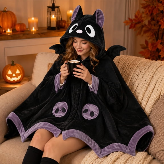 Cute Bat Blanket Wearable Capy Cloak Hoodie Warm Nap Shawl Halloween Christmas Cosplay Party Gift