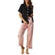 thumbnail image 1 of INSPIRAR CHIC Pijamas de Satén para Mujeres con Botones, Camiseta de Manga Corta y Pantalones Sueltos, Conjunto de Pijamas de Seda L Rosa, 1 of 5