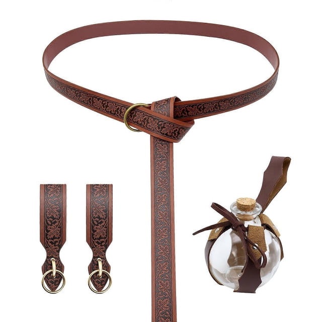 Medieval Cosplay Set PU Leather Belt Potion Bottle Waist Bag Halloween Renaissance Accessories for Women and Man maple leaf keychain