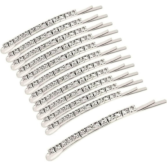 12 Pieces Rhinestone Bobby Pins, Silver Metal Hair Clips Crystal Hair Pin Decorations for Lady Women Girls