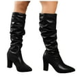 thumbnail image 6 of UngA Mid Calf Womens Boots Comfortable Leather Boots Round Toe Flat Heel Booties Fall Winter Casual Warm Mid-Calf Boot Fashion Tie Lace Up Boots Women Black,Size 9, 6 of 7