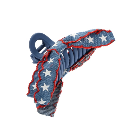 Way to Celebrate Americana Starry Denim Bow Claw Clip for Adults, Large Size