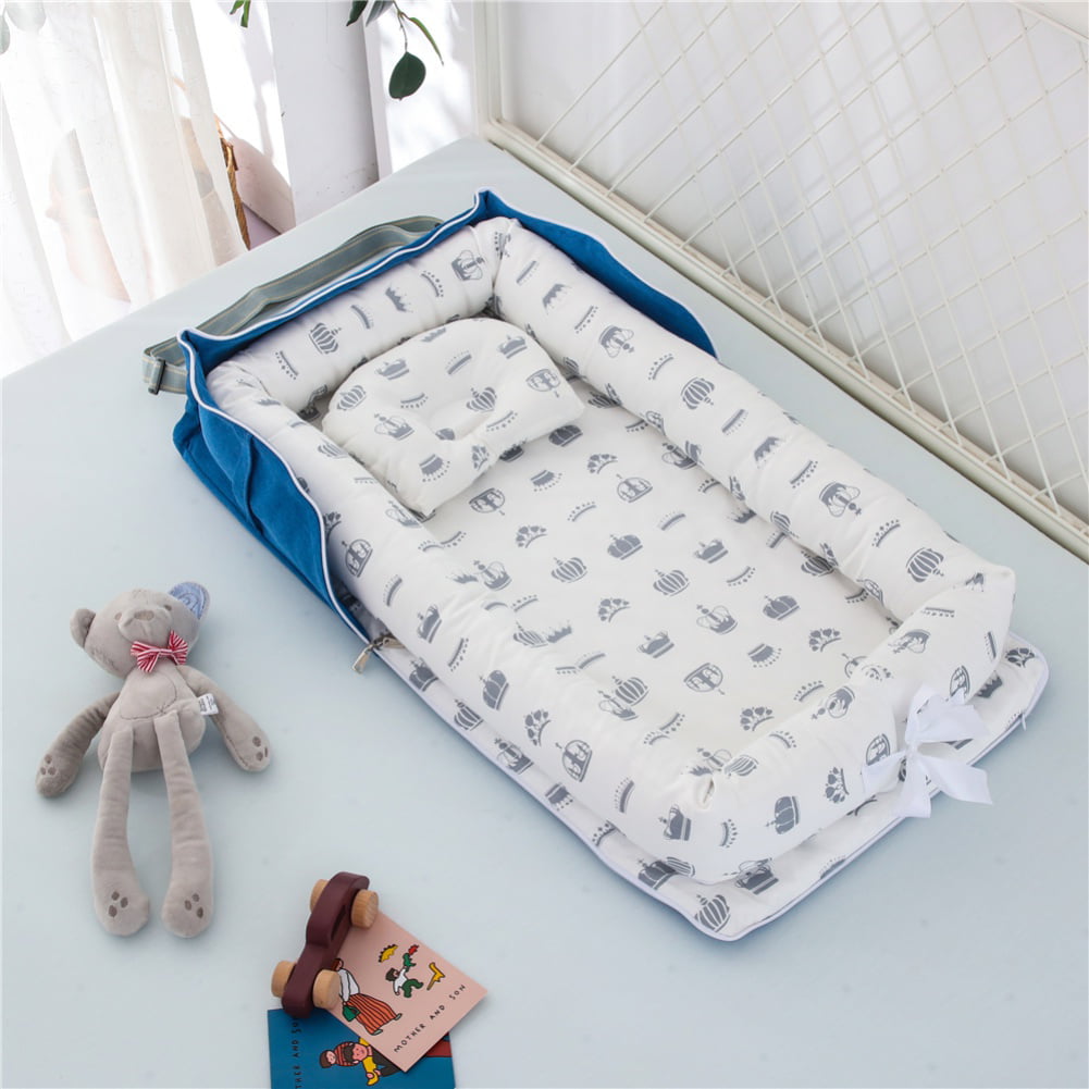 Baby Bassinet Bed 0-3 Years Olds Portable Infant Lounger Nest Crown_Blue 