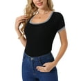 thumbnail image 4 of INSPIRE CHIC Women's Bodysuit Short Sleeve Square Neck Slim Fit Ribbed Knit Bodysuits M Black, 4 of 6