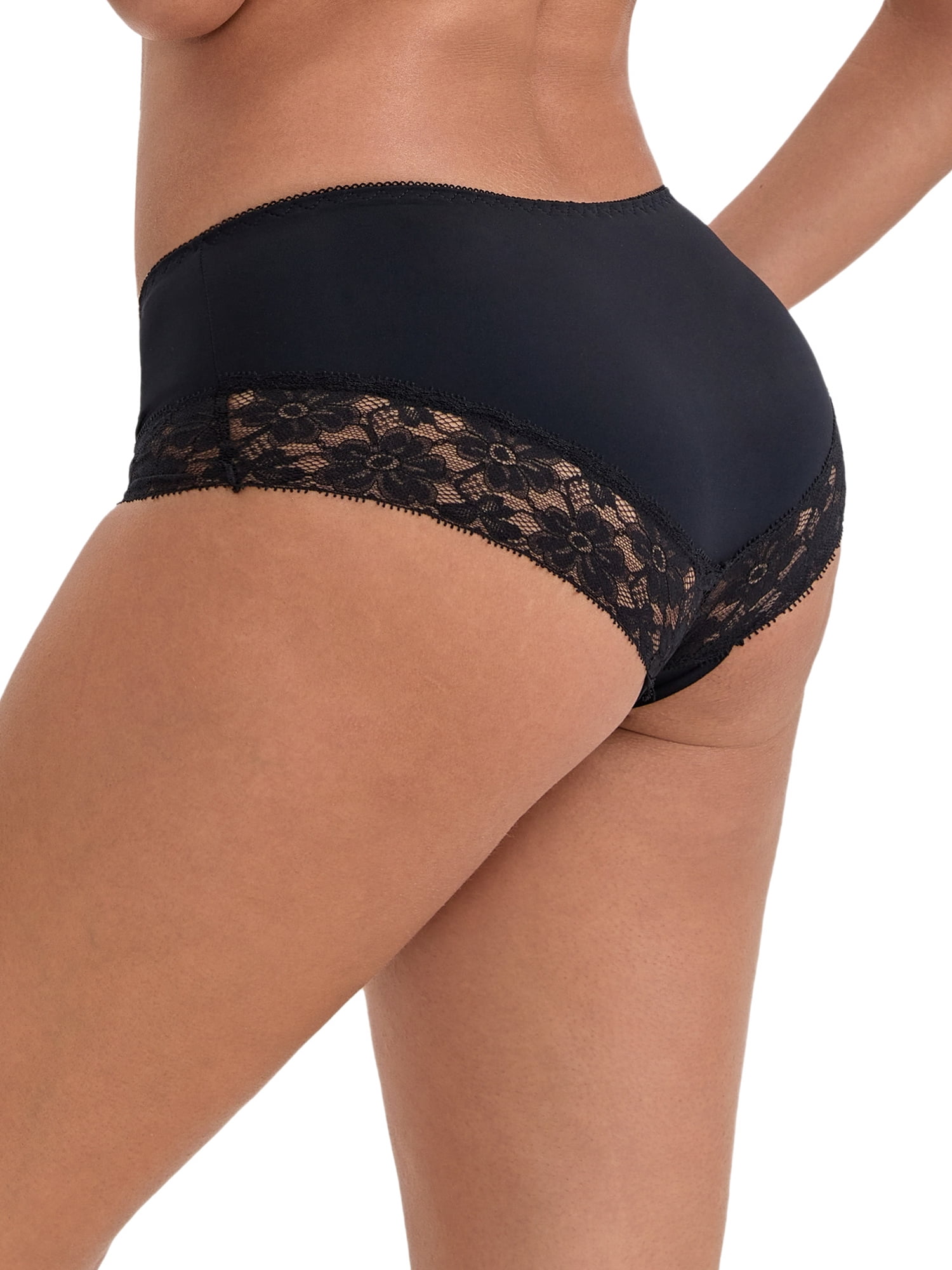 DARING DIVA Women's Lace Trim Ice Silk Mid Rise Breathable Briefs S Black
