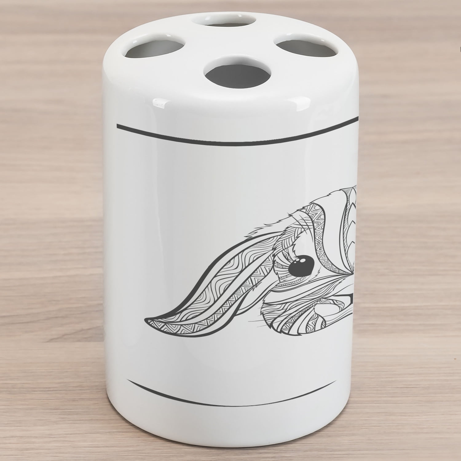 Bunny Ceramic Toothbrush Holder, Boho Style Hare Head Ornamented with