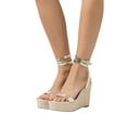 thumbnail image 2 of FSJ Women Classic Round Open Toe Wedge High Heel Sandals Espadrille Platform Lace-up Adjustable Buckle Ankle Strap Cute Summer Dress Shoes Size 8.5 Gold, 2 of 5