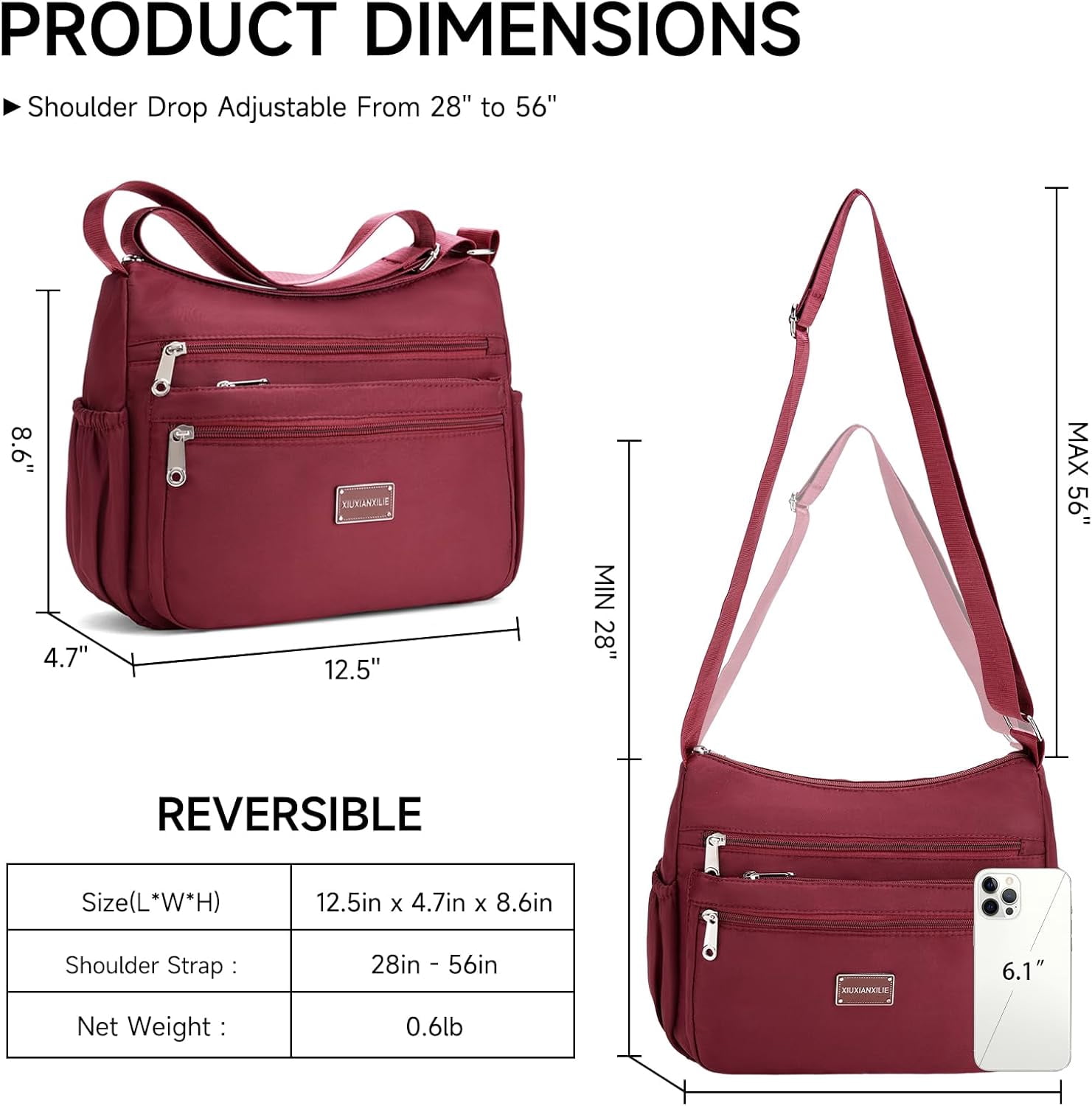 Crossbody Shoulder Bag for Women Handbag Purse, Large Nylon Tote with Adjustable Strap