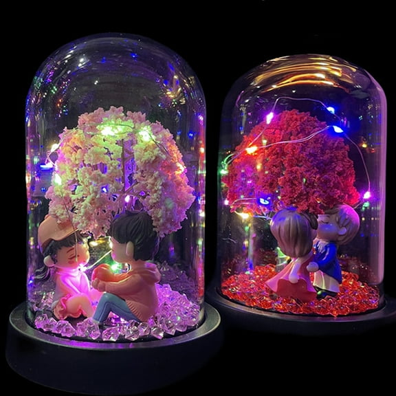 1 Valentines Day Gifts for Her, Valentines Gifts for Women, Gifts for Mom, Galaxy Pink Rose Gifts for Mothers Day Birthday Christmas Crystal Flowers Light Up Rose Couple in Glass Dome (Color may vary)