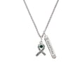 thumbnail image 2 of Delight Jewelry Silvertone Scroll Ribbon with Green Crystal Silvertone Guardian Angel Bar Charm Necklace, 23", 2 of 4