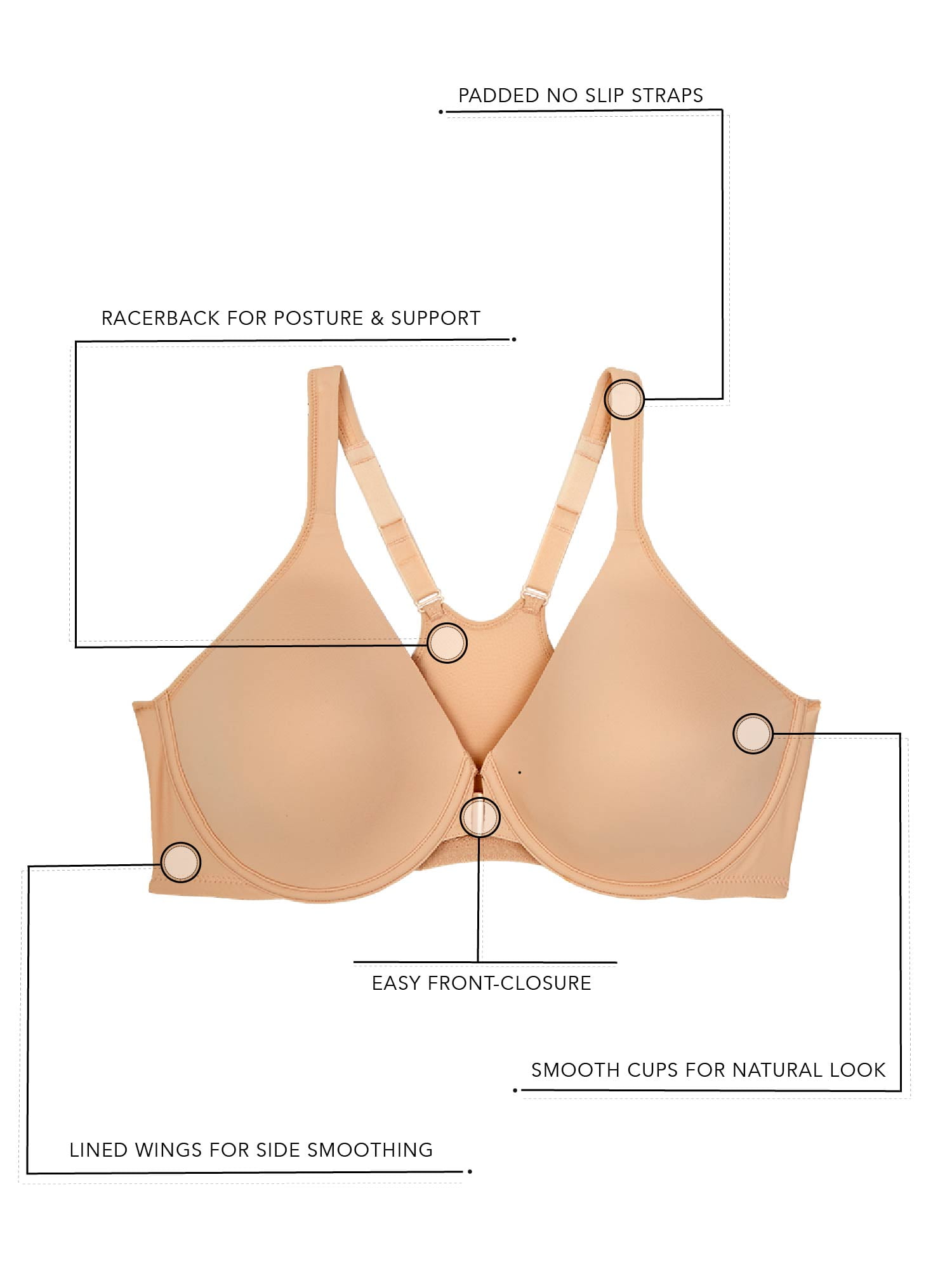 Leading Lady, The Brigitte Racerback, Underwire Tshirt Bra, Lightly Padded, Front Close, Lift and Smoothing, Adjustable Padded Straps (Women's & Women's Plus)