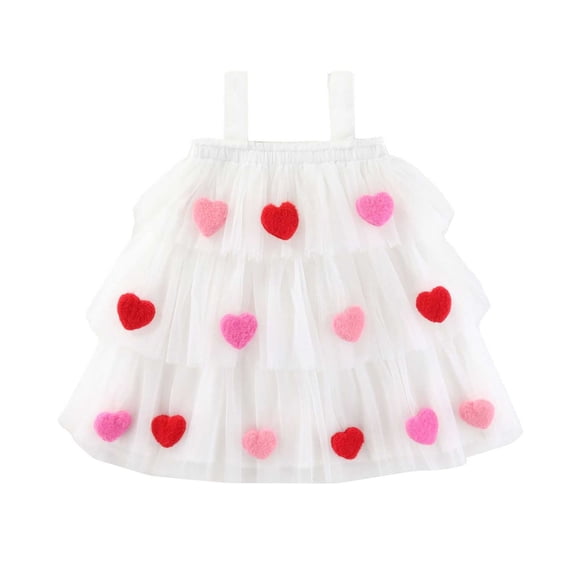 FhsagQ Dresses for Girls Toddler Girls Sleeveless Holiday Party Tiered Mesh Dress Dance Party Princess Dresses Little Girl The 7th of July Dresses Spring Independence Day White 4-5 Years