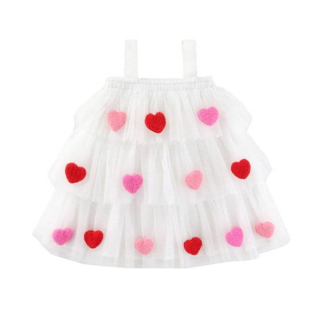 Toimothcn Robe Sans Manches pour Filles, Décontractée, Imprimé Cœur d'Amour, Robe en Tulle Douce et Respirante, Robe d'Été à Volants, Robe d'Été Adorable pour Fille