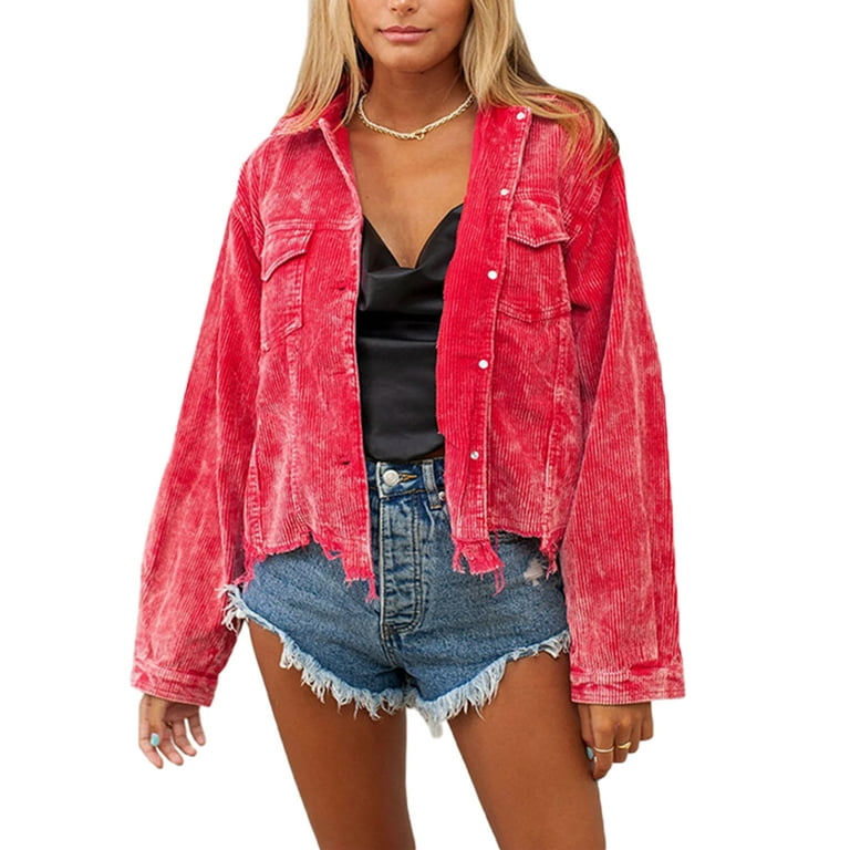 Jean Jacket With Frayed Detail - Red