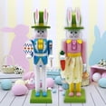 thumbnail image 3 of EXCIXING Wooden Easters Bunnies Nutcrackers 30.8cm Sculpture for Holiday Tabletop Decors, 3 of 13