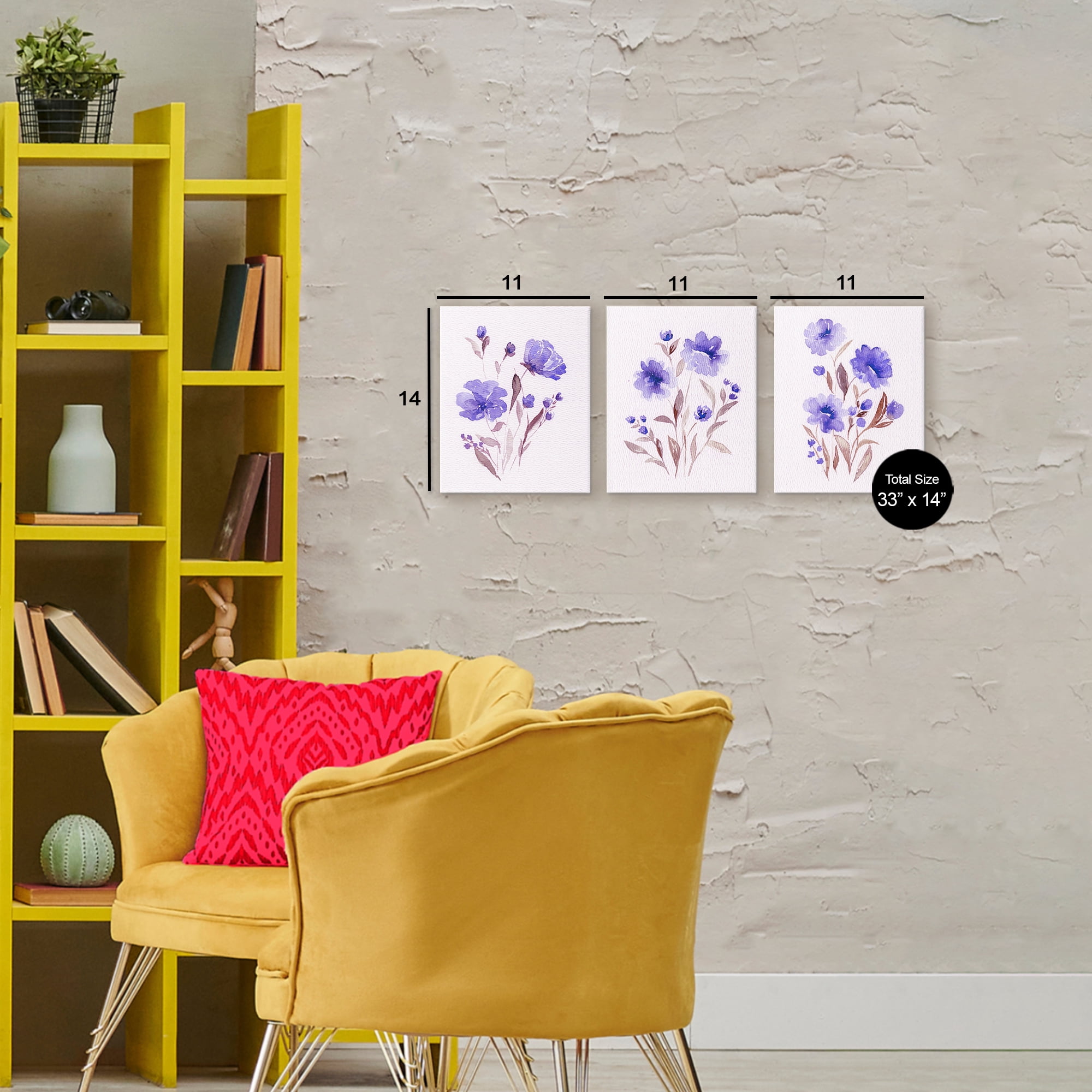 Stupell Industries Watercolor Purple Blooms 3 Piece Canvas Wall Art Set, design by Leah Noel Art