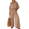 thumbnail image 3 of Women's Two Piece Lounge Outfits, Half Sleeve Shirts, Elastic Waist Long Pants, Cozy Two Piece Set, 3 of 5
