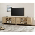 thumbnail image 3 of WAMPAT 116'' Farmhouse TV Stand for TVs Up to 110 inch,Glass and Wood Universal TV Stand with Storage Cabinets,White Entertainment Center for 32-110 inch TV Console Table,Oak, 3 of 8