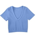 thumbnail image 5 of Aboser Women's Going Out Basic Tees Y2K Crop Tops Slim Fit Short Sleeve T Shirts Soft V Neck Layering Shirt Breathable Solid Color Cropped Tshirts, 5 of 9