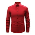 thumbnail image 2 of lcziwo Men's Prom Party Dress Shirt Solid Color Business Casual Long Sleeve Shirt Cotton Regular Fit Collar Button Down Shirt Red M, 2 of 6
