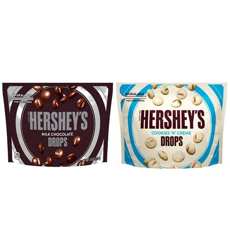 Chocolate Candy Hershey’s Drops in 2 Variety Packs, 1 Bag of 7.6 Oz Milk Chocolate and 1 Bag of 7.6 Oz Cookies ‘N’ Creme Flavor, Packed in a Resealable Pouch for Freshness, Great Way to Satisfy Sweet